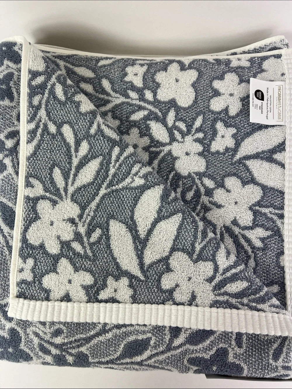 Mi Casa es Tu Casa Bath Towels Blue White Floral Print Cotton Portugal 2 Pc  NWT